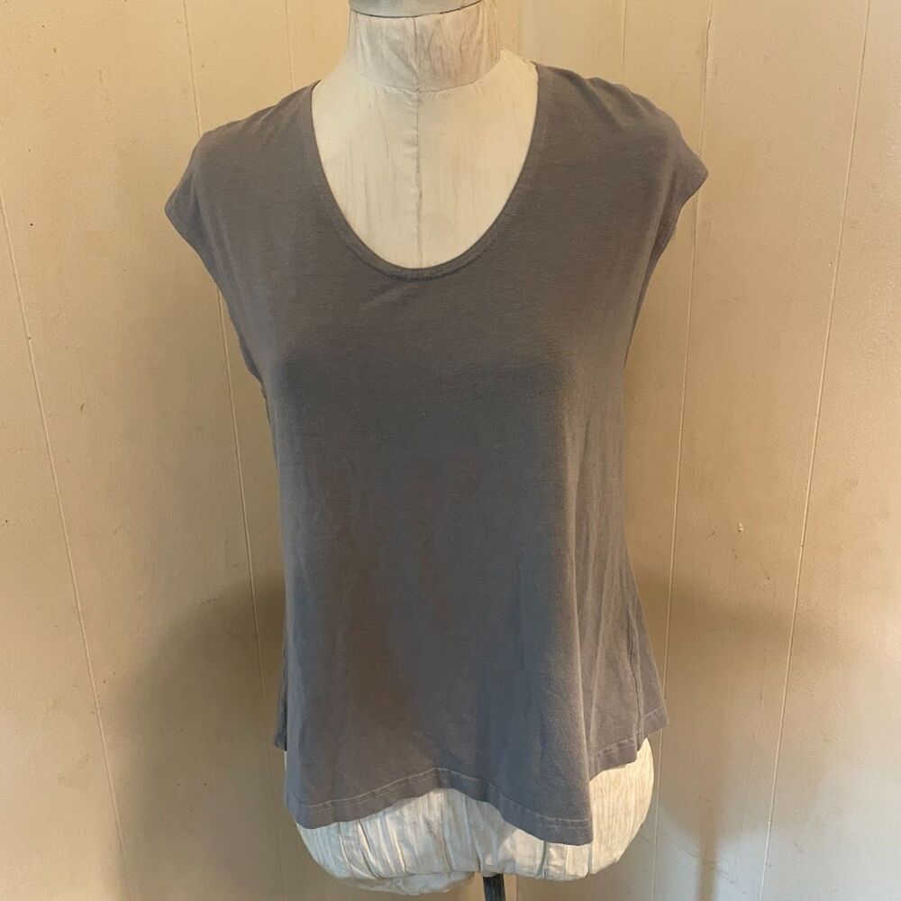 BRYN WALKER Hi Lo Bamboo Organic Cotton Elevated TEE TOP Gray L